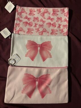 3 pack Princess Pink Bow Cosmetic Bag Trio